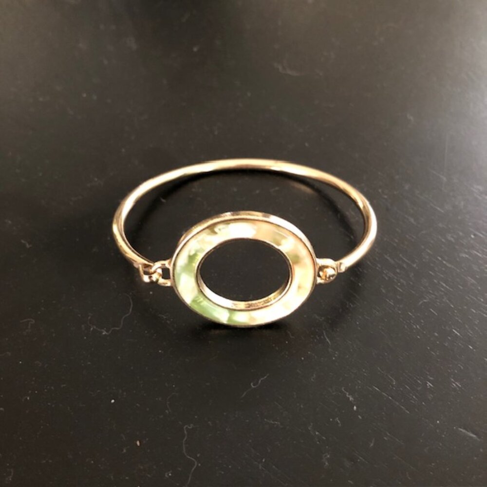 Vintage Metal and Shell Bracelet with Green and Cream Colors